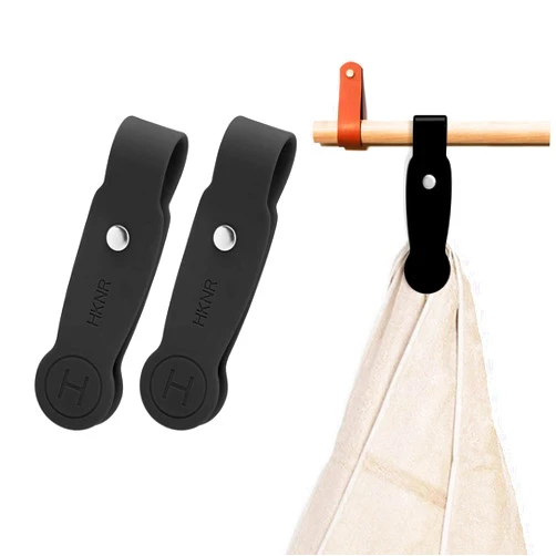 HKNR 2 Pcs Strong Magnetic Towel Clips for Kitchen, Waterproof Silicone Towel Holder for Oven Handle Fridge, No Drill Multi-Purpose Kitchen Towel Clip, Bathroom, Outdoor Use (Black)