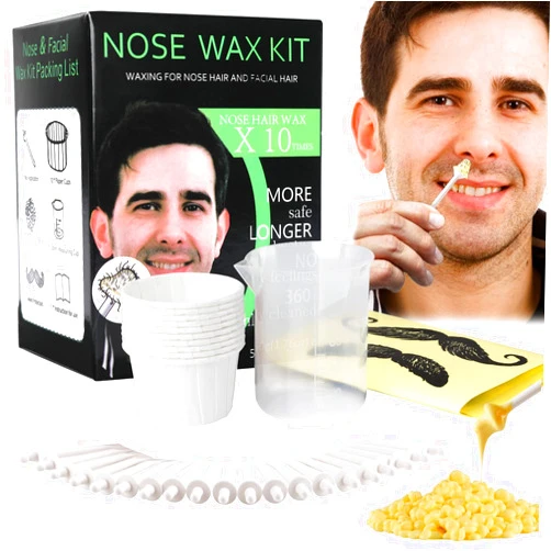 BLUETOP Nose and Ear Hair Waxing Kit - Hair Removal Set for Men and Women with 50g Wax Beads, 20 Applicators (10 times), 10 Paper Cups, and 10 Mustache Guards