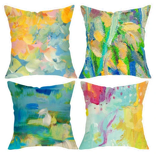 Fjfz Oil Painting Decorative Throw Pillow Covers 18 x 18 Set of 4, Colorful Abstract Modern Art Porch Outdoor Home Decor, Artistic Sofa Couch Cushion Case Housewarming Gift