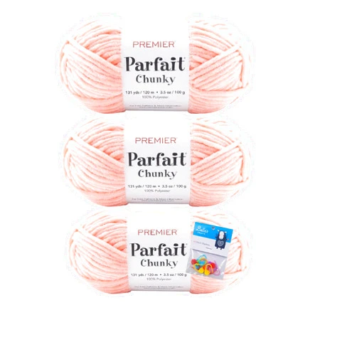 Bella's Crafts Premier Yarns Parfait Chunky - 3.5 Oz - #6 Super Bulky Weight - 3 Pack Bundle with 10 Bella's Crafts Stitch Markers (Peach)