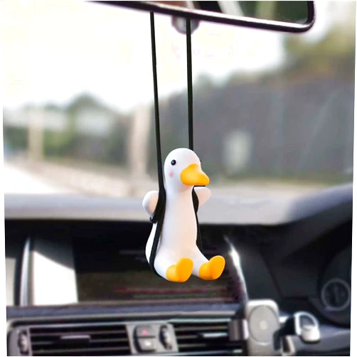 Eluckya Cute Swinging Duck Car Hanging Ornament,Rear View Mirror Hanging Accessories,Funny Car Interior Decor Gifts for Women Men