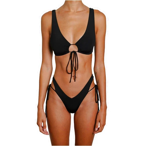 WALLDOR Women's Tie Back Cutout,Set Two Piece Swimsuits,Sexy Quick-Drying Swimsuit Women, Simple Retro Bikini,Black,S