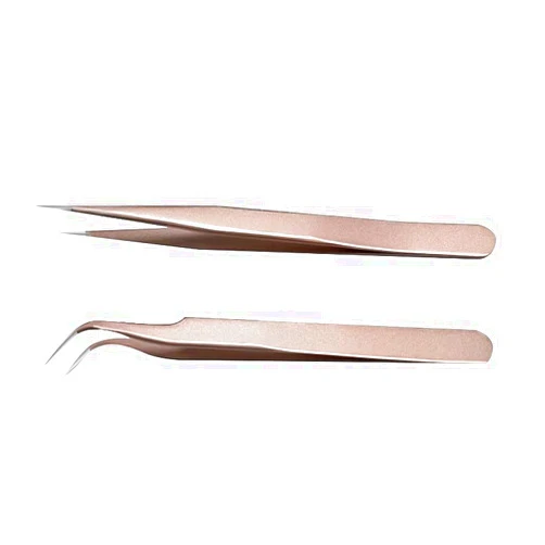 ESDELES 2 Pcs Tweezers Stainless Steel Kit Straight Pointer Curved Pointed Tip Tweezers Pro Precision Tweezers set for Eyelash Extensions Electronics Nail Sticker DIY with Recloseable Tube (Gold)
