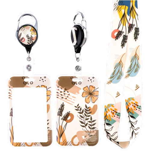 Juanooo Aesthetic Flower ID Lanyard Badge Holder & Retractable Reel Clip Cute Keychain Lanyard for Women Girls Teachers for ID Badges & Keys Cruise Reel Lanyard for Ship Cards(Beige)