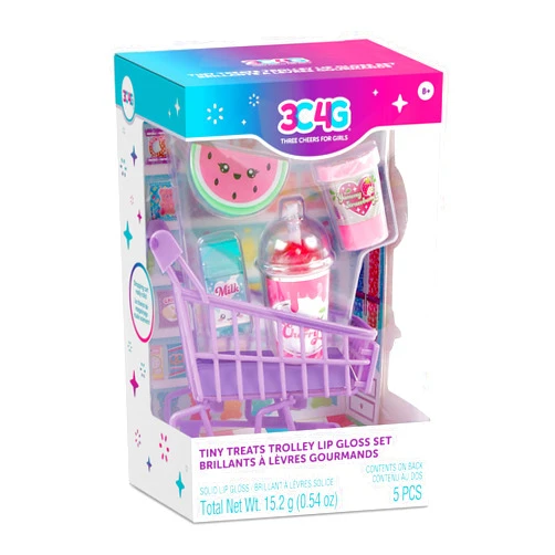3C4G: Tiny Treats Trolley Lip Gloss Set - 4 Scented Gloosess & Miniature Shopping Cart, Watermelon, Strawberry, Cherry Vanilla, Girls & Tweens Ages 8+
