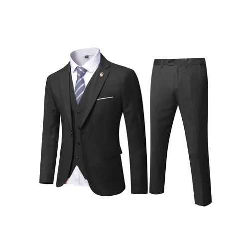 MY'S MYS Men's 3 Piece Slim Fit Suit Set, One Button Solid Jacket Vest Pants with Tie