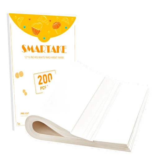 SMARTAKE 200 Pcs Parchment Paper Baking Sheets, 12x16 Inch Non-Stick Precut Baking Parchment, Suitable for Baking Grilling Air Fryer Steaming Bread Cup Cake Cookie and More (White)