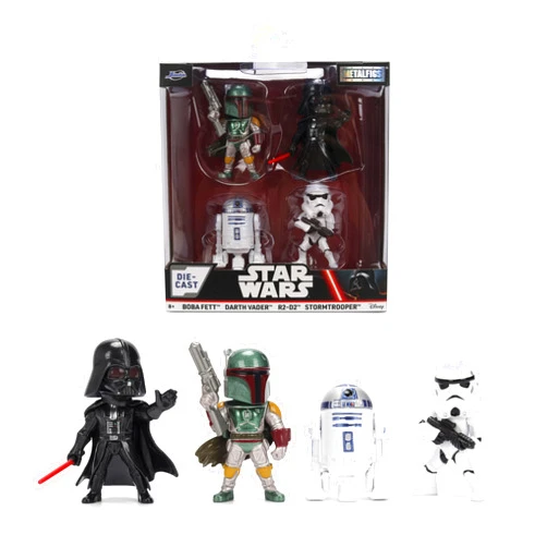 Jada Star Wars Metalfigs 4-Pack – Darth Vader, Stormtrooper, R2-D2, Boba Fett (Classic) Die-Cast Figures 2.5” Scale – Stylized Display Set Toys
