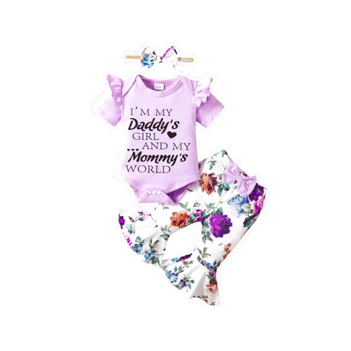 HIGHUZZA Baby Girl Clothes Newborn Outfits Infant Romper Summer Short Sleeve Ruffle Froral Tops Headband Clothing Set 3Pcs