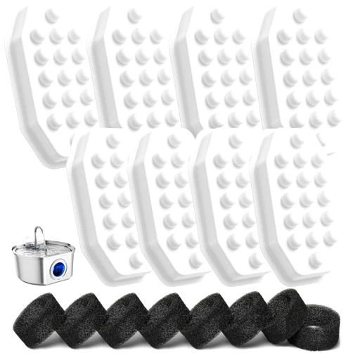 Neareal Official Cat Fountain Replacement 8 Pack Filters & Pre-Filter Sponges for 108oz/3.2 Stainless Steel Pet Water Fountain