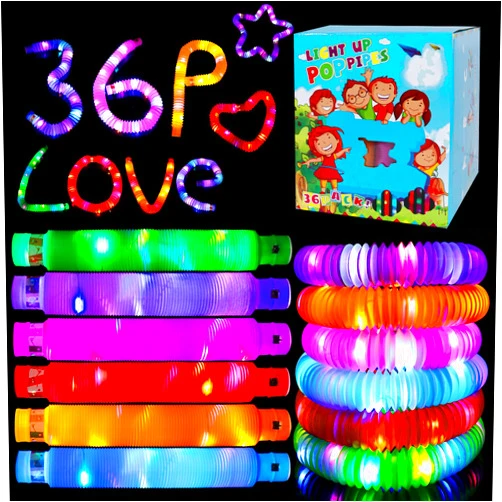 SUNPROUND 36 Pack Glow Sticks Party Favors Light Up Pop tubes Sensory Toys LED Glow Necklaces Bracelets Birthday Goodie Bag Stuffers Classroom Prizes Gifts for Boys Girls Toddlers Halloween Easter Gift