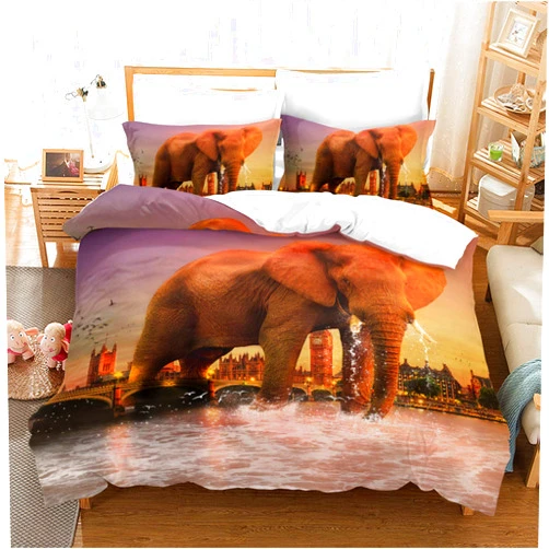 Annier Duvet Cover Comforter Sets Bedding Natural Forest Sky Elephant Harmonious 3D Printing Bed Sets 3/4PCS with Quilt Covers/Sheets/Pillowcases Twin/Full/King/Queen (5,Twin(173x218cm-2pcs))