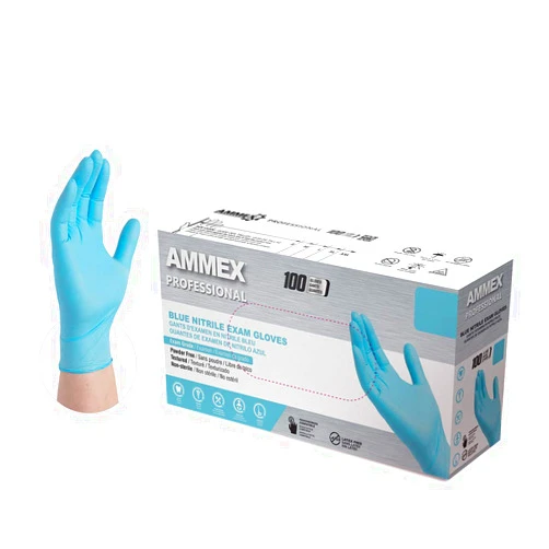 Ammex Blue Nitrile Disposable Exam-Grade Gloves, 3 Mil, Latex & Powder Free, Food-Safe, Lightly-Textured, Non-Sterile
