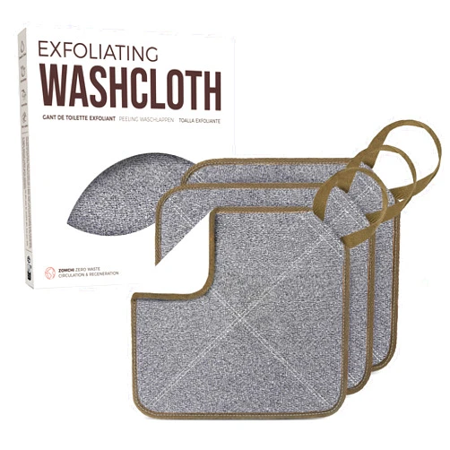 ZOMCHI Exfoliating Washcloth for Face and Body, Dual Function Wash Cloth with Soft and Rough Sides, Exfoliating Scrub Bath Towels, Washcloth with Loop (Smoke, 3 Pack)