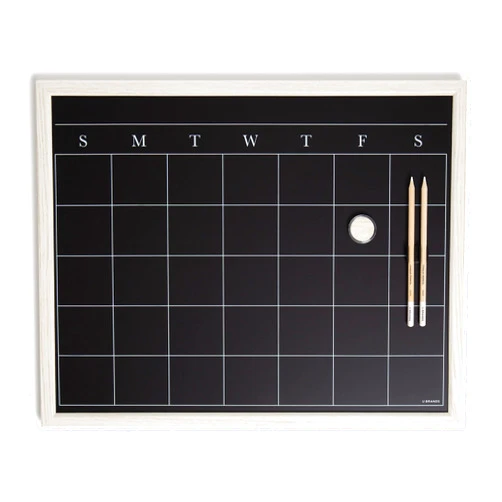 U Brands White Wash Frame Chalkboard Calendar Set, Office Supplies, with Magnet, Chalk Pencils 16” x 20”, 4 Pieces