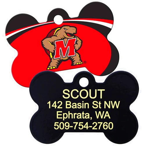 GoTags Maryland Terrapins NCAA Personalized Engraved Sports Team Dog Tags, Bone Shape Pet ID Tags
