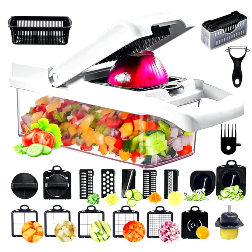 GVTECH Vegetable Chopper | Pro Onion Chopper, GVTECH Multifunctional 22 in 1 Food Chopper, Kitchen Vegetable Slicer Dicer Cutter, Peeler Veggie Chopper With 12 Blades, Garlic Chopper (22 Pack)