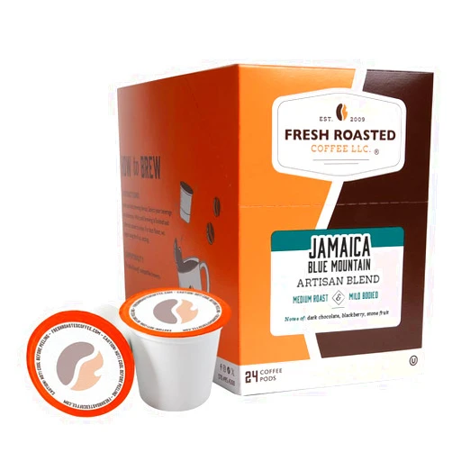 Fresh Roasted Coffee, Jamaica Blue Mountain Blend, Medium Roast, Kosher, K-Cup Compatible, 24 Pods