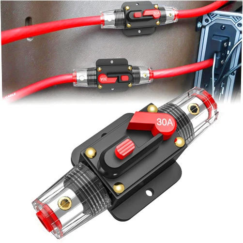 Nilight 30A Inline Circuit Breaker Resettable 12-24V DC Manual Reset Fuse Holder 3-15 AWG Overload Protection for Car Audio Sound Amplifier System RV Marine Boat Truck Solar Inverter, 2 Years Warranty