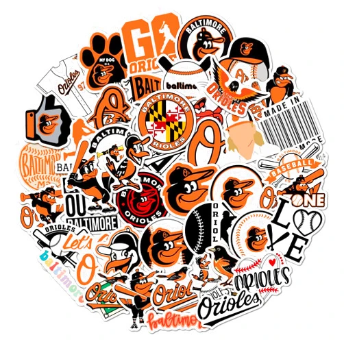 Generic 50 PCS of American Baseball Orioles Stickers for Water Bottle, Bicycle, Computer, Laptop, Notebook, Motorcycle, Travel Case, Car Decal Decoration Sticker