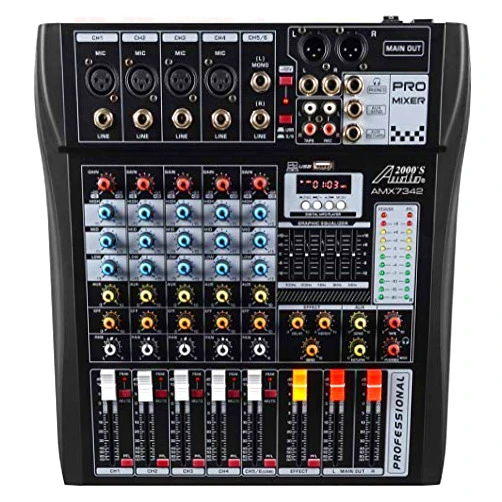 AUDIO 2000'S Audio2000'S AMX7342 Six-Channel Audio Mixer with USB Interface and Sound Effect