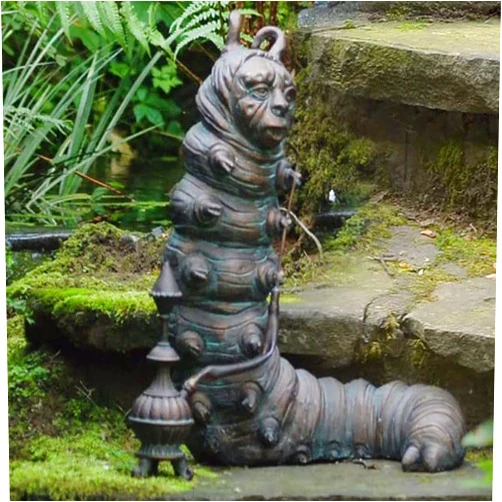 OFFEL Wonderland Garden Sculpture Set Alice in Wonderland Statues Hand Cast Stone Garden Statue Ornament for Indoor Outdoor Garden Patio Lawn Yard (Caterpillar)