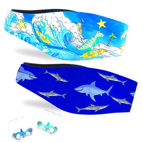 YUHENGLE Swimming Headband for Kids - 2 Pairs Waterproof Ear Plugs & Adjustable Swim Ear Band,Keep Water Out and Hold Earplugs in - Water Headband for Surfing, Diving, Pool, Showering, and Beach