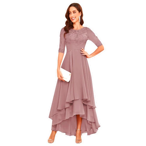 Trifetcrow Lace Appliques Mother of The Bride Dresses for Wedding 3/4 Sleeve Ruffles A Line Formal Evening Prom Dress