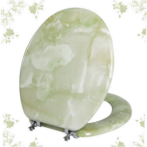 Angol Shiold Round Toilet Seat Natural Wood Toilet Seat with Zinc Alloy Hinges, Easy to Install also Easy to Clean, Anti-pinch Marble Toilet Seat by Angol Shiold (Round, Green Marble)