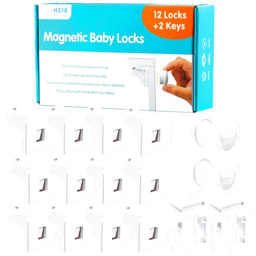 HZJD Magnetic Cabinet Locks Baby(12 Pack and 2 Keys)