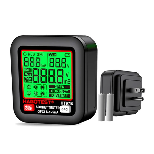 HABOTEST GFCI Outlet Tester with LCD Display, HABOTEST Receptacle Detector, Electric Voltage Tester for Standard 3-Wire 260V AC Voltage, Socket Checker 6 Visual Indicators/Wiring Legend for Home