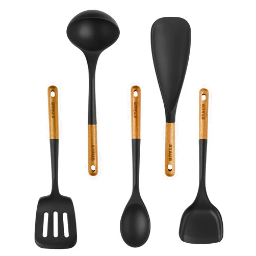 STAUB Silicone with Wood Handle 5-pc Cooking Utensil Set