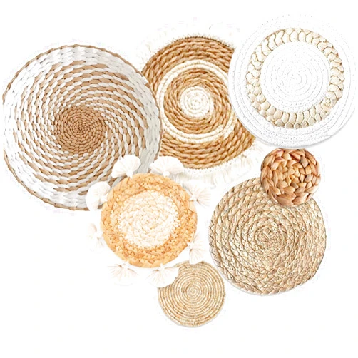 Dimpola 7 Pack Boho Wall Basket Decor - Seagrass Rattan Wicker Wall Decor Round Handmade Hanging Rustic Flat Elegant Wall Art for Farmhouse Living Rooms Bedrooms Display Table Settings Kitchen Home