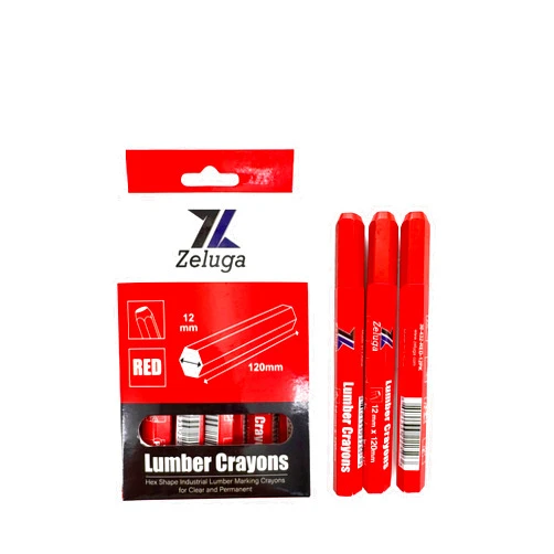 Zeluga 4.7in. x 0.47in. Hex Shape Industrial Lumber Marking Crayons for Clear and Permanent Markings, Red 12 Pack