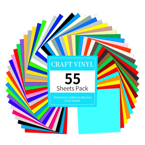 Lya Vinyl 55 Pack Permanent Adhesive Vinyl Sheets for Decor Sticker, Party Decoration, Car Decal - 43 Color Vinyl for Cutting Machine, Craft Cutter