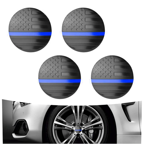 Gunroil 4 PCS Car Wheel Hub Modification Sticker, Three-Dimensional American Flag Design Personality Creative Tire Wheel Hub Protection Cover, Decorative Accessories, for Most SUVs, Cars (Blue)