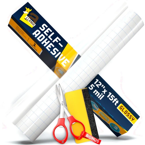 LA LLAMA Self Adhesive Laminating Roll 12” x 15ft - 5 MIL Multipurpose Clear Laminate Vinyl Roll for Stickers
