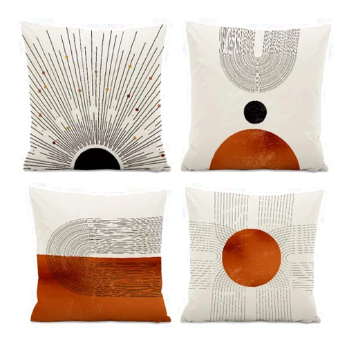 ISANOU Abstract Minimalist Throw PillowCovers,Mid-Century Modern Geometric Sun Pillow Case Decor Set of 4,Bohemian Pillow Decorative for Home Living Room Bedroom Sofa,18x18 Inch