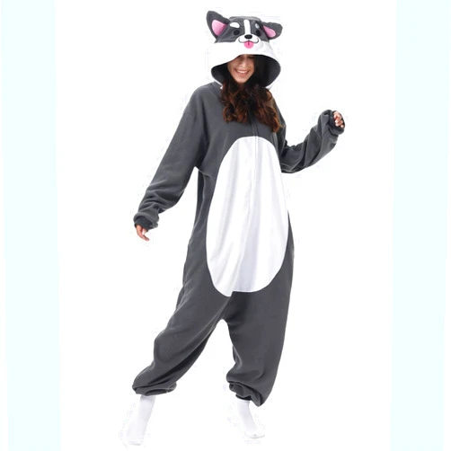 Supodon Adult Onesie Husky Costume Dog Unisex Cosplay Plush Animal Puppy Pajamas Halloween Jumpsuit Sleepwear for Women Men