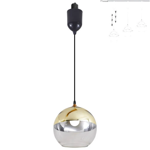 SKIVTGLAMP Adjustable Hanging Height J Type Track Light Pendants Vintage Gold Globe Glass Shade 4 Ft Vintage Stytle, Track Mount for Kitchen Island Planting Sloped and Vaulted Ceiling Customizable