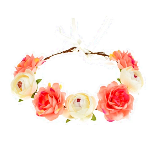 Accesyes Flower Headband Camellia Leaf Crown Women Festival Floral Wreath for Photography (White and Coral)