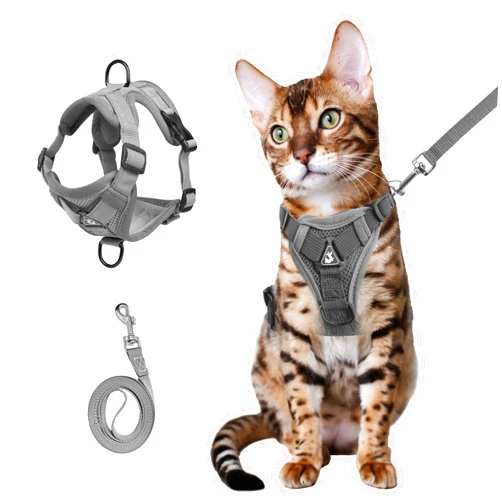 shudyear Summer cat Chest Harness and Leash, Anti-Escape Adjustable Soft mesh cat Leash and Chest Harness Set for All Types of Cats cat Vests (L)