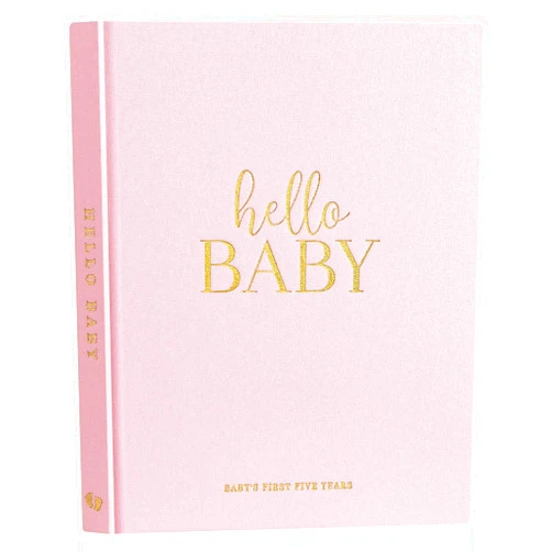 Lanpn Hello Baby First 5 Year Memory Book for Boy Girl - Linen Hardcover Baby Book Keepsake for New Parents - Newborn Baby Journal Scrapbook Photo Album Baby Milestone Book (Pink, 154 Pages)