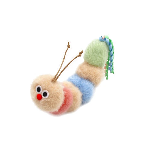 Jumpaws Interactive Natural Catnip Kicker, with Rattle and Ribbon, Bite Resistant, for All Ages Indoor Cat, Soft Caterpillar Kicker, Fluffy Kitten Toy