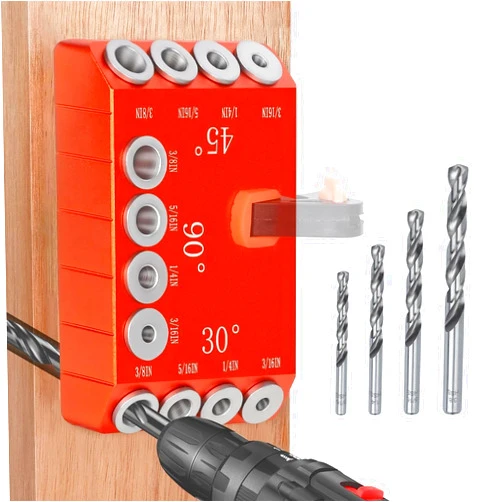 Steel DN Mate Aluminum Drill Guide, 30 45 90 Degree Angle 4 Sizes for Cable Railing Lag Screw Wood Post, Drill Hole Guide Jig for Angled/Straight Holes for Deck Cable Stair Handrail DG12