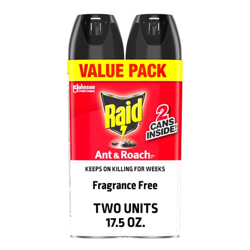 SC Johnson Raid Ant & Roach Killer 26, Fragrance Free Bug Killer for Home Use, Kills Bugs on Contact, 17.5 Oz, 2 Count