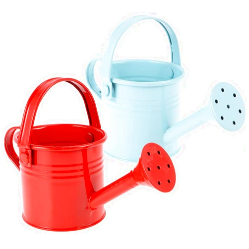 DOITOOL Kids Watering Can Small Metal Watering Cans, 2PCS Gardening Water Pots Garden Watering Bucket Plant Watering Can Iron Mini Watering Can for Kids (Red and Light Blue)