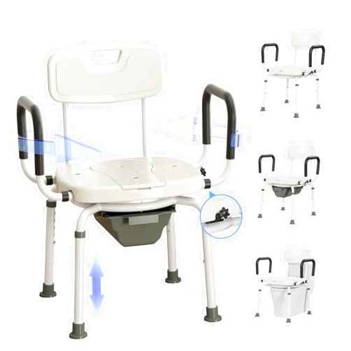 Fasjloctavty 4 in 1 Bedside Commode for Seniors,Portable Toilet for Adults with Arms & Removable Bucket,Height Adjustable Commode Chair for Toilet，Swivel Shower Chair for Inside Shower for Handicapped, Adults