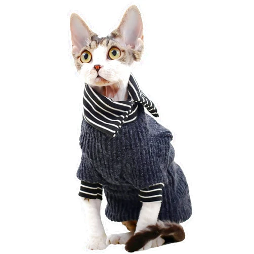 Bonaweite Sphynx Hairless Cat Sweater Turtleneck Cats Clothes Wear Soft Knitted Kitten Pullover Outfits Handsome Cat Apparel Pet Clothing Shirts Jumpsuit for Sphinx, Cornish Rex, Devon Rex, Peterbald