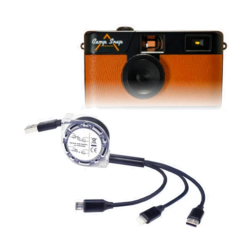 BoxWave Cable Compatible with Camp Snap Screen-Free Digital Camera - AllCharge miniSync, Retractable, Portable USB Cable - Jet Black